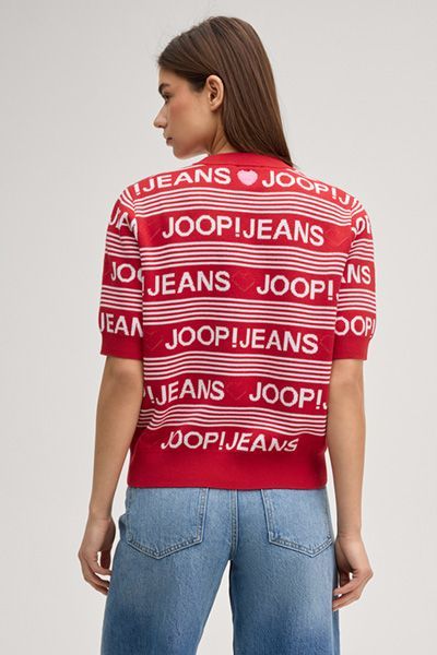 Joop! Jeans Karie Rot-Weißes Strickoberteil mit Logo