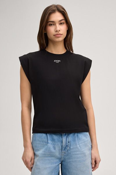 JOOP! Jeans Schwarzes Tiss T-Shirt aus Baumwolle mit Schulterdetails