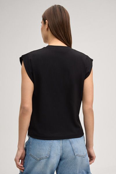 JOOP! Jeans Schwarzes Tiss T-Shirt aus Baumwolle mit Schulterdetails