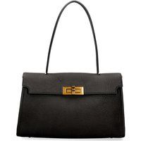 Strukturierte Leder-Schultertasche mit Verschluss