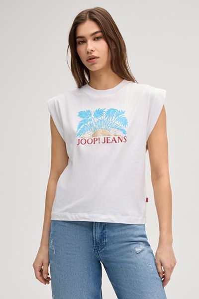 Joop! Jeans Weißes Baumwoll-T-Shirt mit Palmenprint