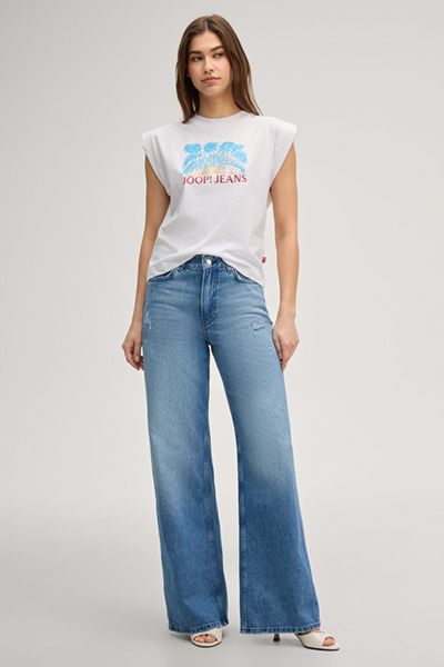 Joop! Jeans Weißes Baumwoll-T-Shirt mit Palmenprint