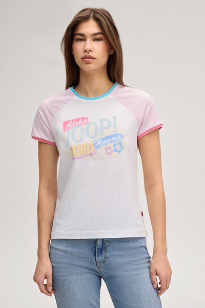 Joop! Aloha Hawaii T-Shirt mit Print, Rosa Pastell und Raglanärmeln