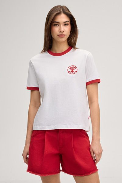 Levi's Tordis Weißes und Rotes Ringer-T-Shirt mit Logo