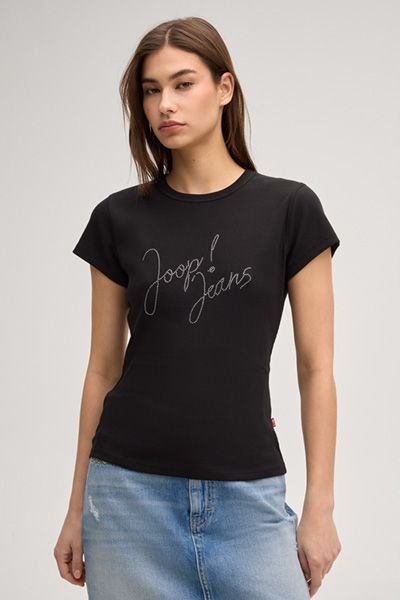 Joop Jeans Schwarzes Baumwoll Strass Logo T-Shirt Kurzarm