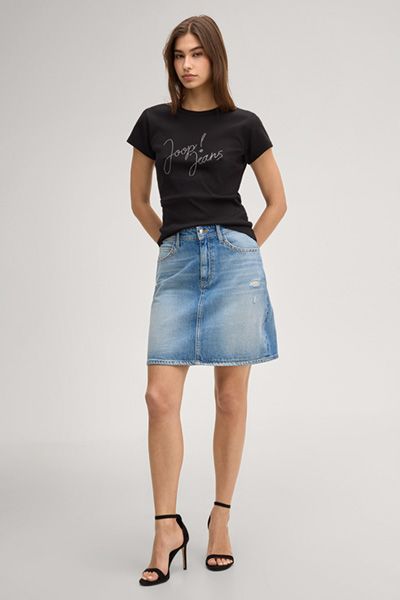 Joop Jeans Schwarzes Baumwoll Strass Logo T-Shirt Kurzarm