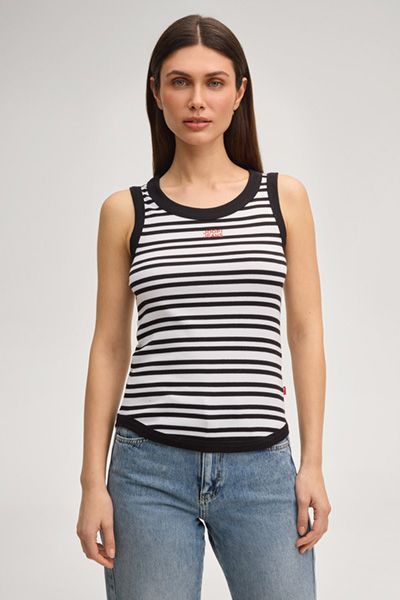 Gestreiftes Tanktop Tiani schwarz-weiß Baumwollmischung Stretch