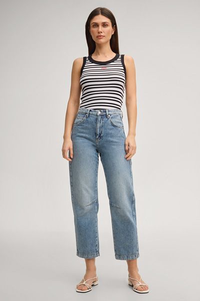 Gestreiftes Tanktop Tiani schwarz-weiß Baumwollmischung Stretch