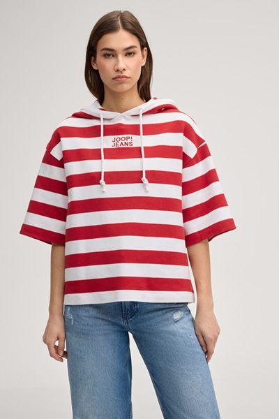 JOOP! Jeans Timira Rot-Weiß Gestreifter Kurzarm-Hoodie