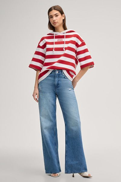 JOOP! Jeans Timira Rot-Weiß Gestreifter Kurzarm-Hoodie