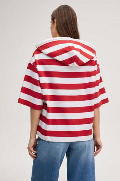 JOOP! Jeans Timira Rot-Weiß Gestreifter Kurzarm-Hoodie