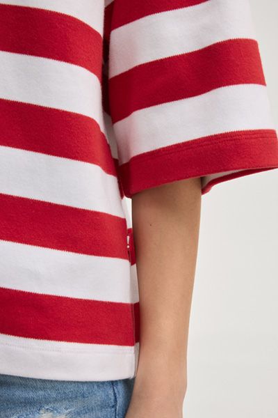 JOOP! Jeans Timira Rot-Weiß Gestreifter Kurzarm-Hoodie