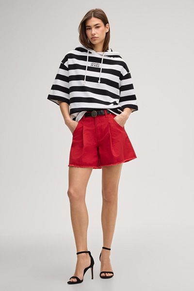 JOOP! Jeans Timira gestreifter Kurzarm-Hoodie in Schwarz-Weiß