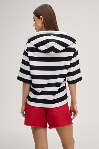JOOP! Jeans Timira gestreifter Kurzarm-Hoodie in Schwarz-Weiß
