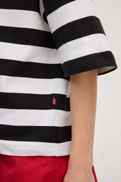 JOOP! Jeans Timira gestreifter Kurzarm-Hoodie in Schwarz-Weiß