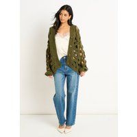 Khaki Strickjacke mit Lochmuster