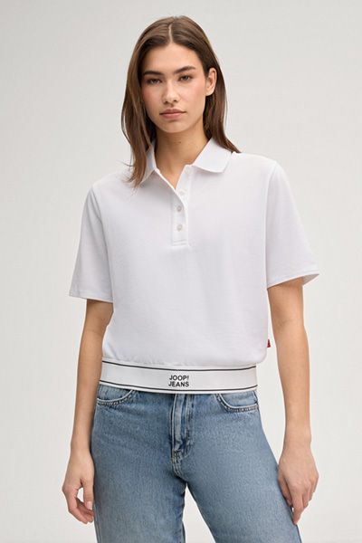 Joop! Jeans Talena Weißes Poloshirt mit Logo-Bund