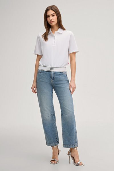 Joop! Jeans Talena Weißes Poloshirt mit Logo-Bund