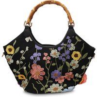 Blumenbestickte Tasche mit Bambusgriff