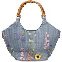 Blumenbestickte Tasche mit Bambusgriff