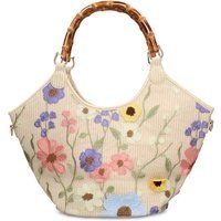 Blumenbestickte Tasche mit Bambusgriff