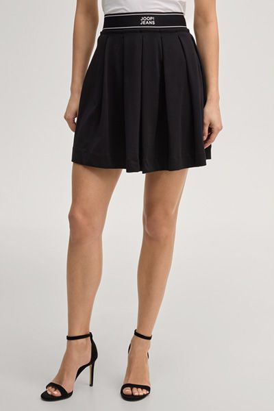 Joop Jeans Schwarzer Mini Plisseerock mit Logo-Bund