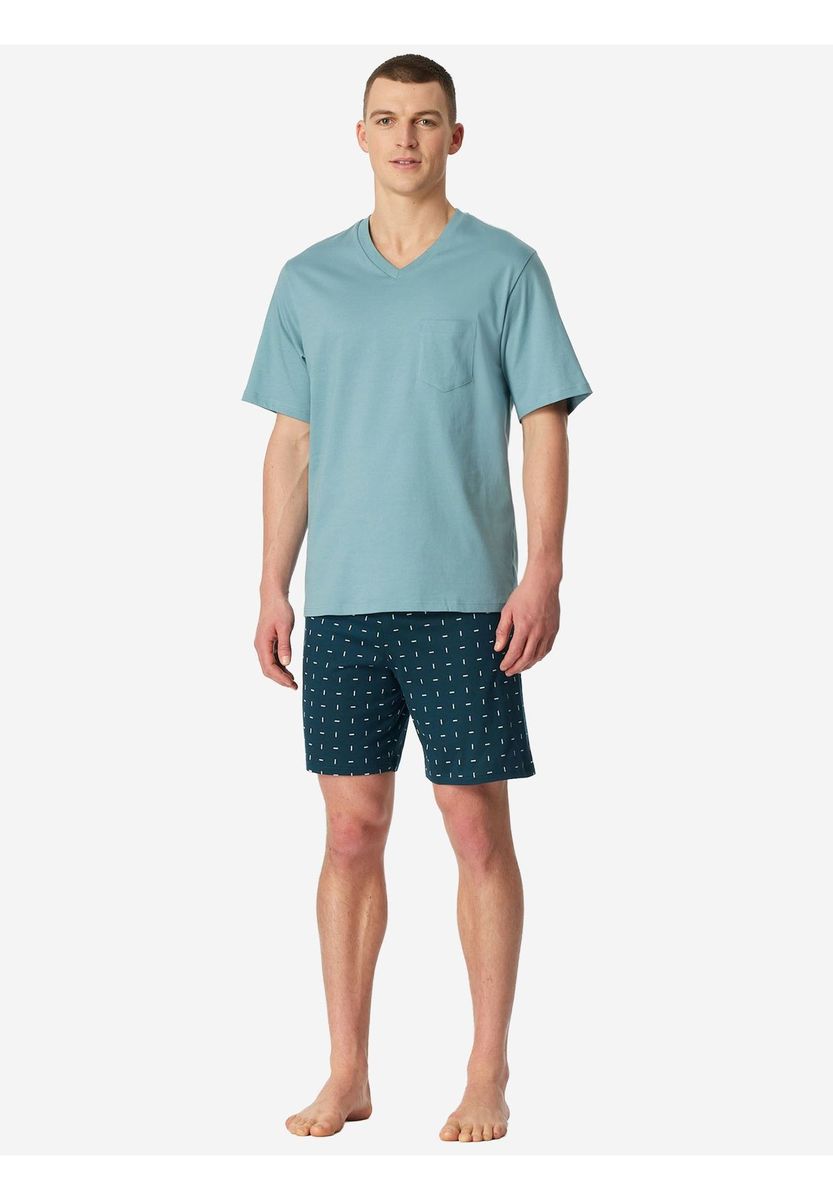 Herren Schlafanzug Set Kurz V-Ausschnitt