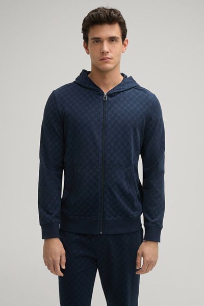 Joop! Marineblaue Kapuzenjacke mit Reißverschluss und Muster