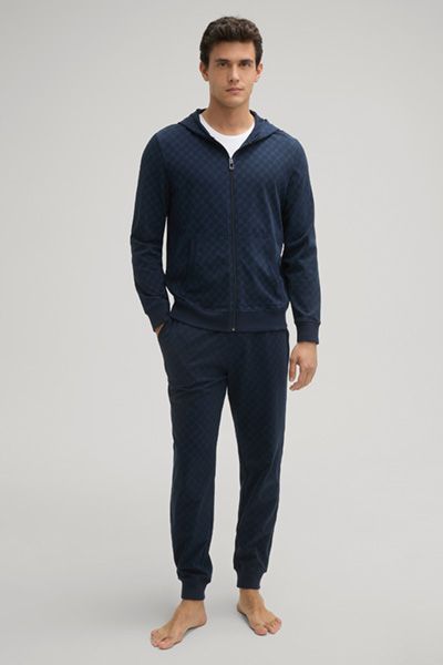 Joop! Marineblaue Kapuzenjacke mit Reißverschluss und Muster