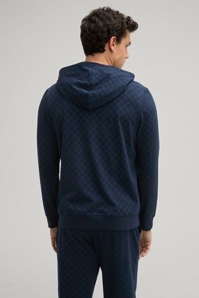 Joop! Marineblaue Kapuzenjacke mit Reißverschluss und Muster