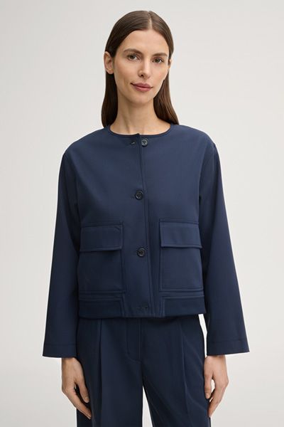 Marc Cain Blazer Juliana Marine Kragenlose Cropped Jacke Blouson-Stil