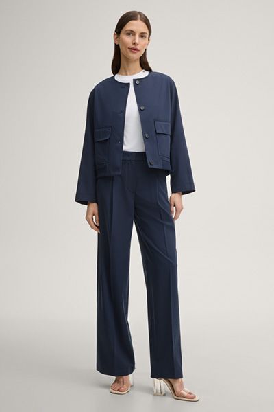 Marc Cain Blazer Juliana Marine Kragenlose Cropped Jacke Blouson-Stil