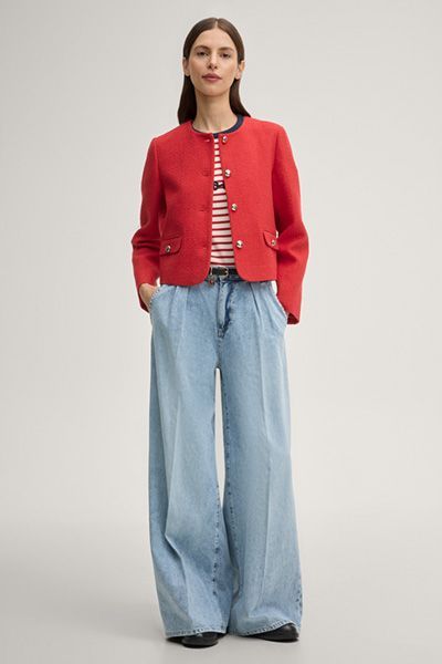 Jodi Blazer in Rot Tweed mit goldfarbenen Knöpfen