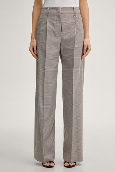 Marc Cain Paris Hose in Karo weiter Bein Bundfalte Taupe