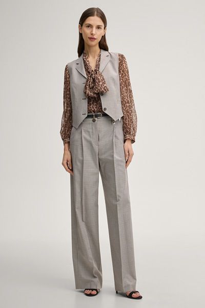 Marc Cain Paris Hose in Karo weiter Bein Bundfalte Taupe