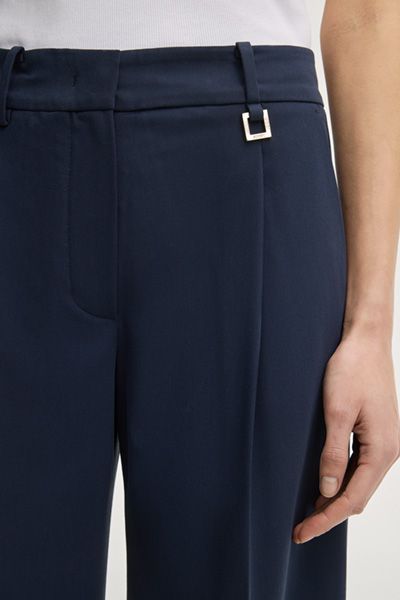 Paris Marineblaue Weite Hose mit Falten und Schnallendetail