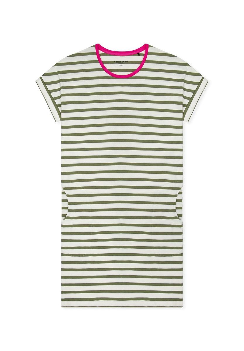 Gestreiftes Strick-Nachthemd mit Kontrastbesatz