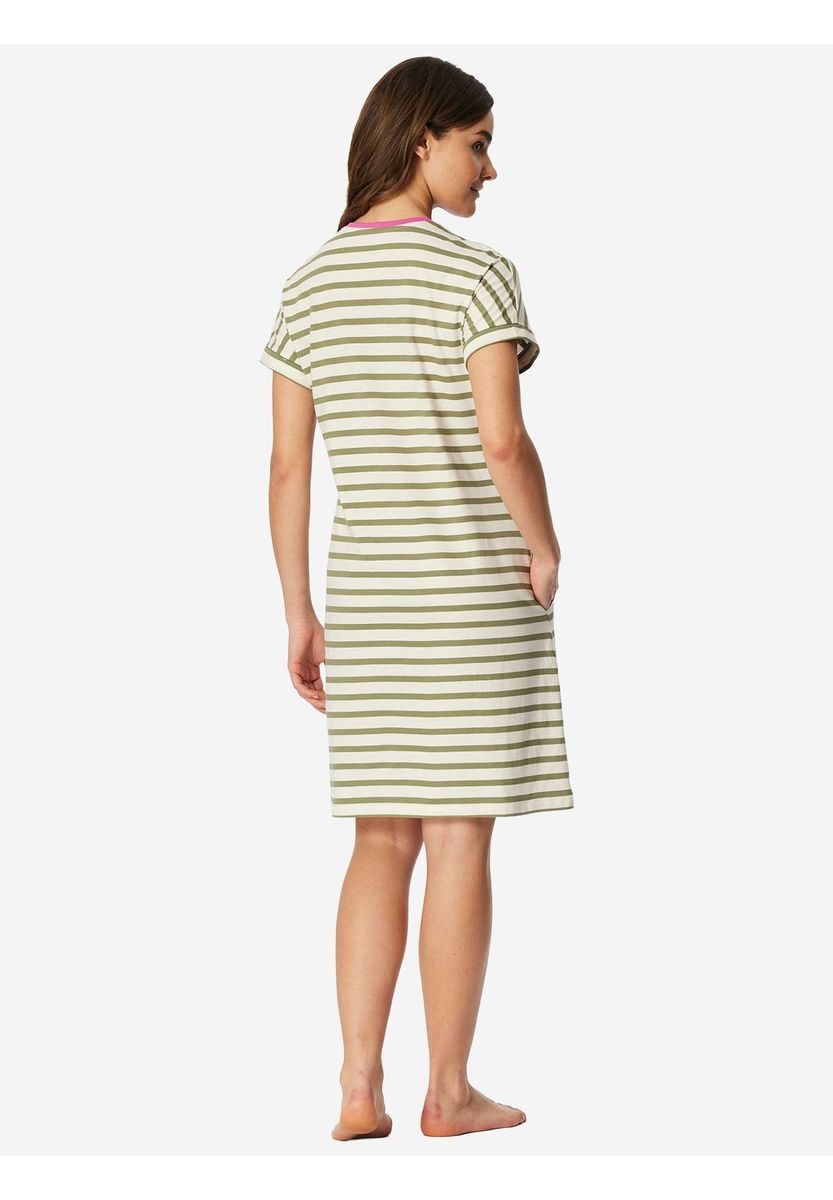 Gestreiftes Strick-Nachthemd mit Kontrastbesatz