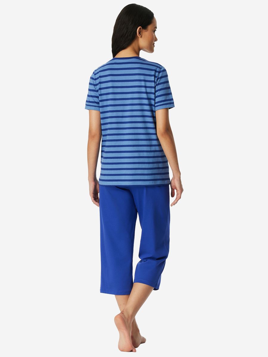 Gestreiftes Schlafanzug-Set mit V-Ausschnitt und 3/4-Hose