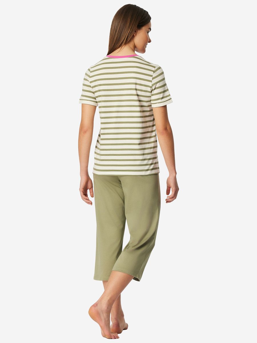 Gestreiftes Schlafanzug-Set mit V-Ausschnitt und 3/4-Hose