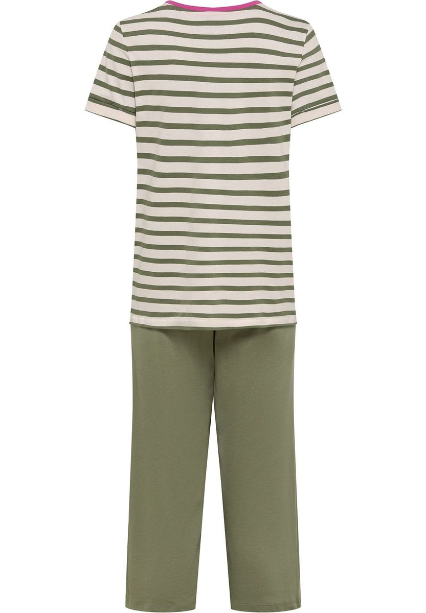 Gestreiftes Schlafanzug-Set mit V-Ausschnitt und 3/4-Hose
