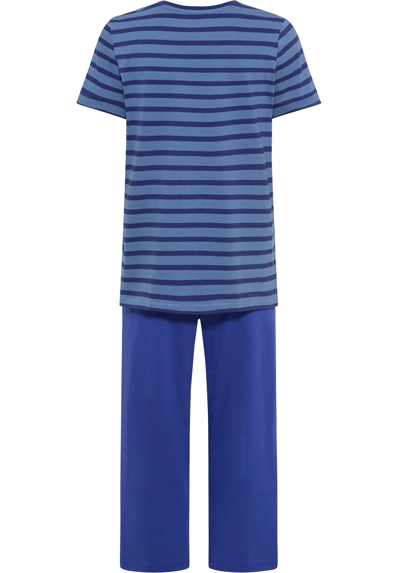 Gestreiftes Schlafanzug-Set mit V-Ausschnitt und 3/4-Hose