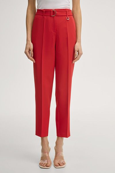 Moderne Rote Cropped Stoffhose mit Gürtel und Hoher Taille