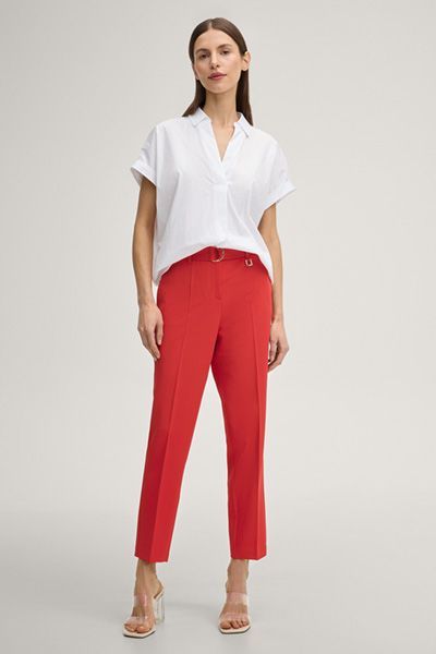 Moderne Rote Cropped Stoffhose mit Gürtel und Hoher Taille