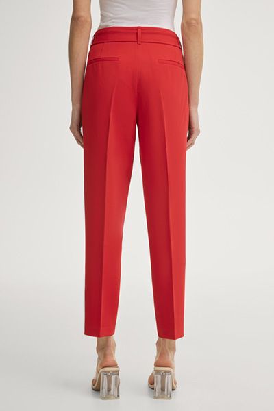 Moderne Rote Cropped Stoffhose mit Gürtel und Hoher Taille