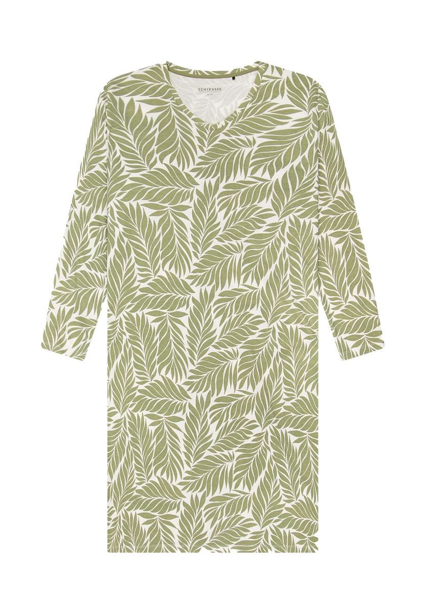 Baumwollnachthemd mit Blätterdruck