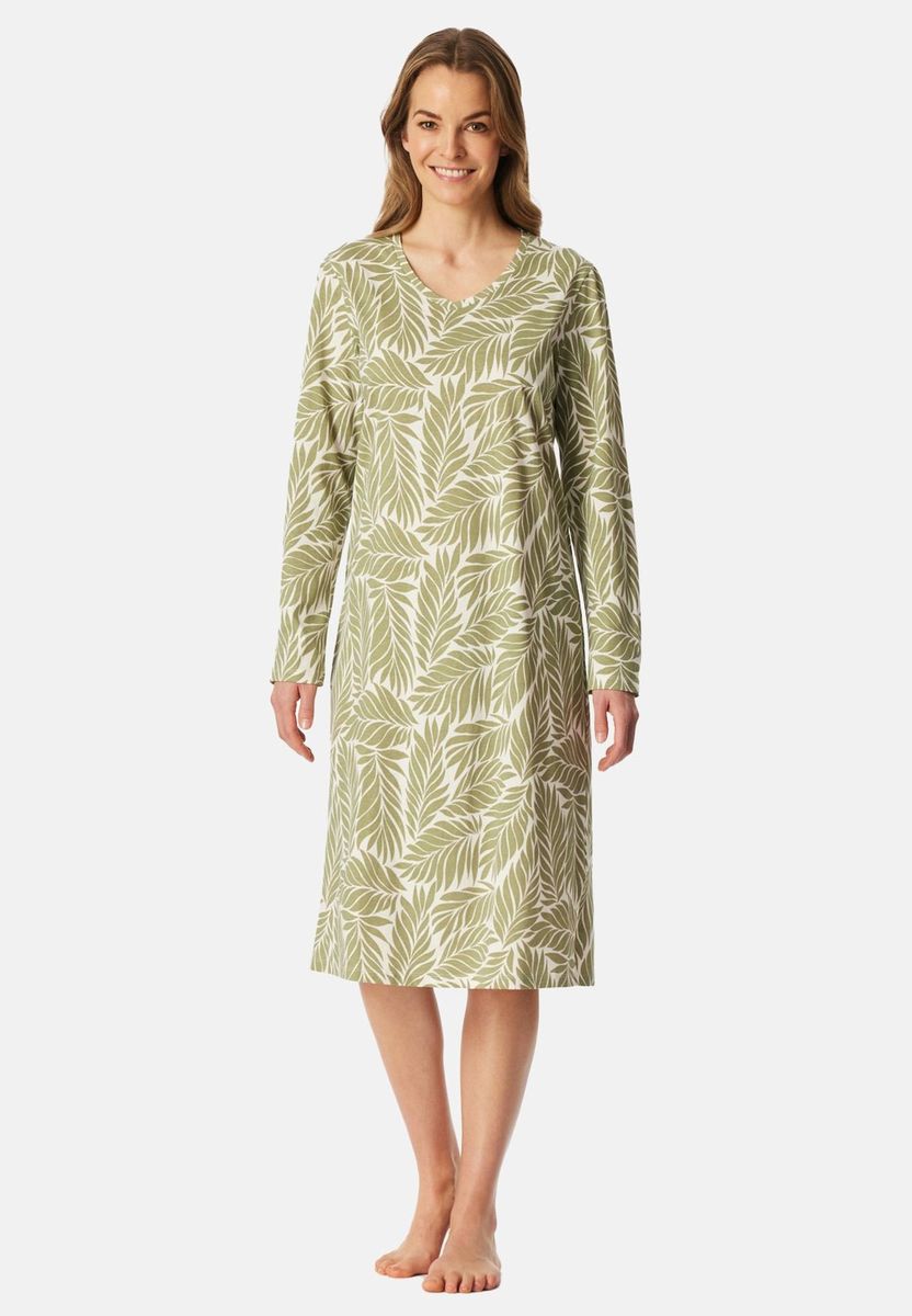 Baumwollnachthemd mit Blätterdruck