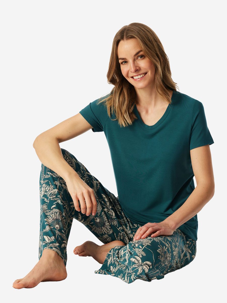 SCHIESSER Schlafanzug-Oberteil Mix & Relax, V-Ausschnitt, für Damen, grün, 36