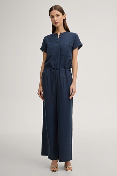 Jumpsuit Pica Marineblau Lyocell-Mischung kurzärmelig weites Bein lässig