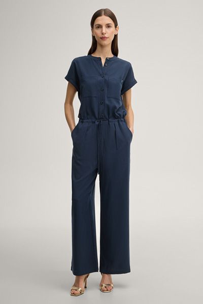 Jumpsuit Pica Marineblau Lyocell-Mischung kurzärmelig weites Bein lässig
